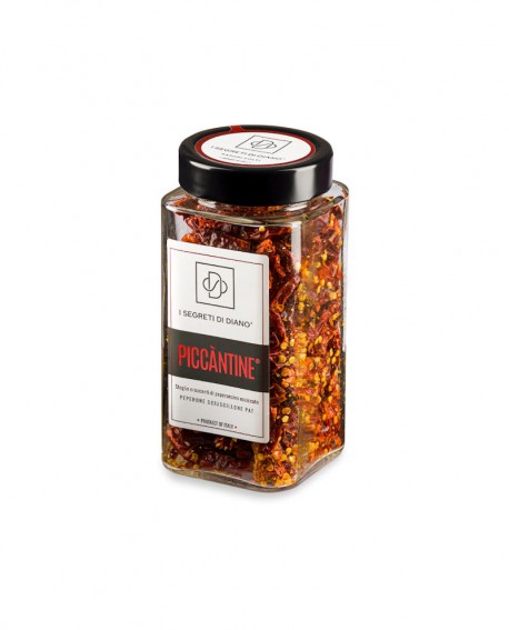 Piccàntine, sfoglie croccanti di peperoncino crusco piccante, PEPERONCINO SERPENTINO DE.CO. - vasetto 70g - I Segreti di Diano